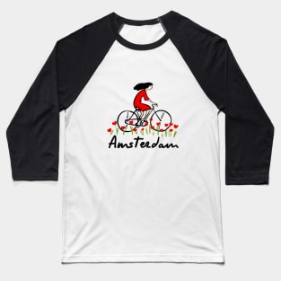 Girl in bike on a tulip field | Amsterdam Baseball T-Shirt